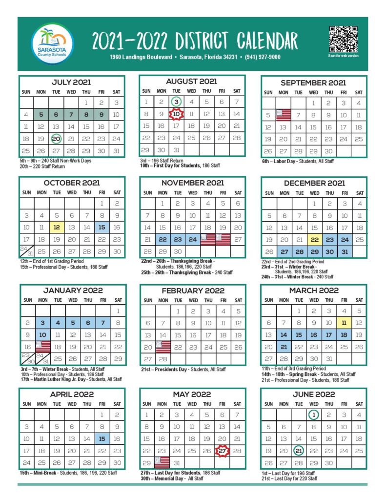 Sarasota County School Calendar 2021-2022