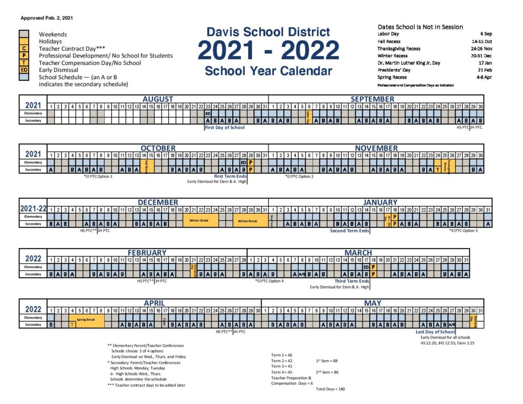Davis School District Calendar 20212022 with Holidays