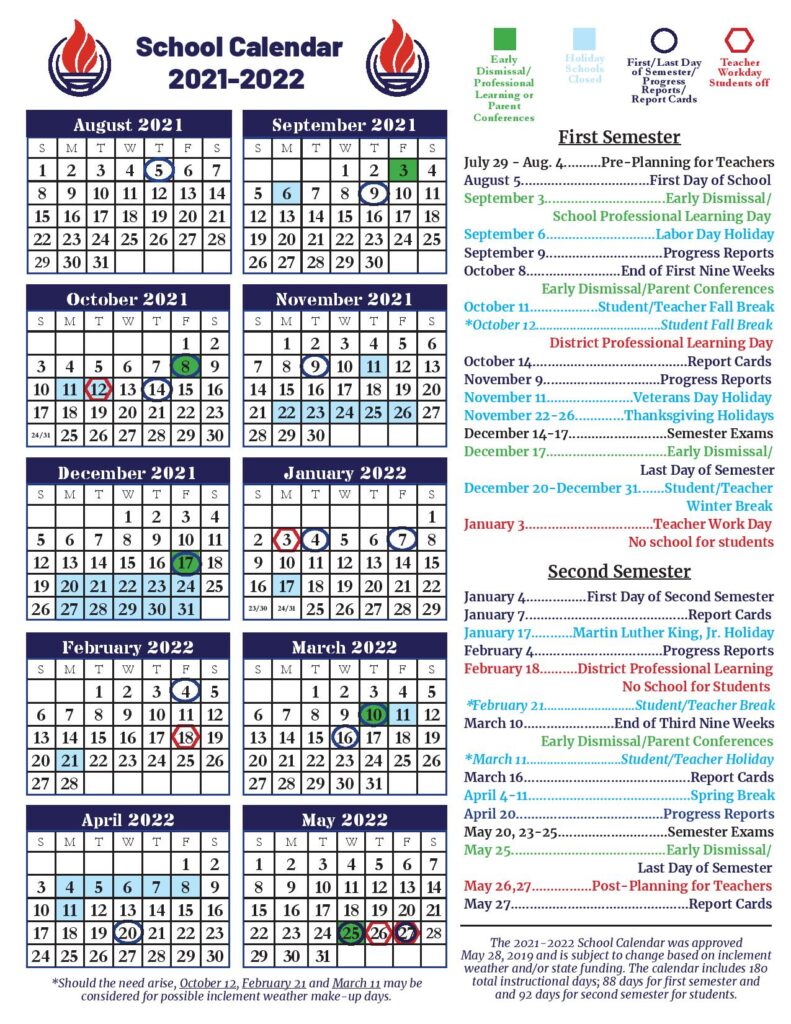 Columbia County Schools Calendar Holidays 2021 2022