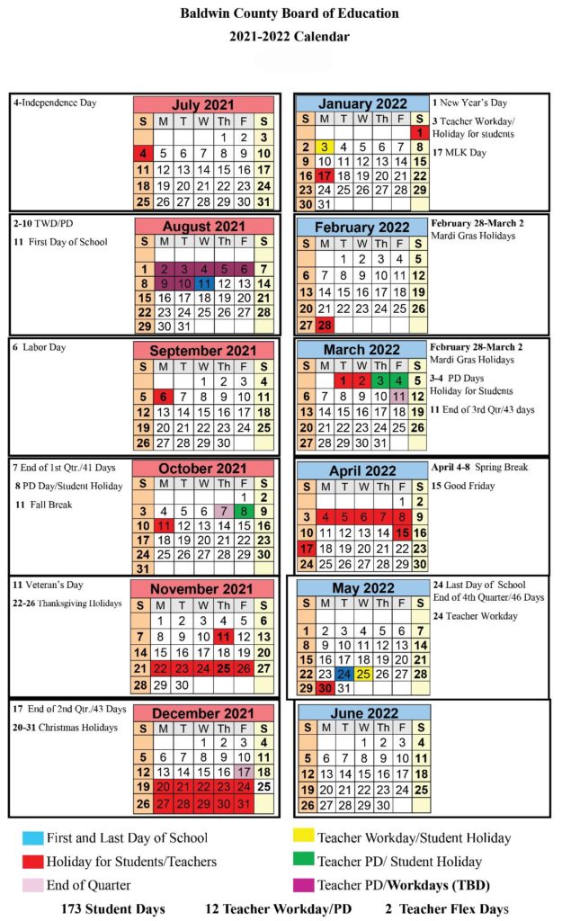 Baldwin County School Calendar Holidays 20212022
