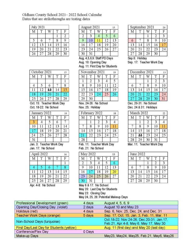Oldham County Schools Calendar Holidays 2021 2022