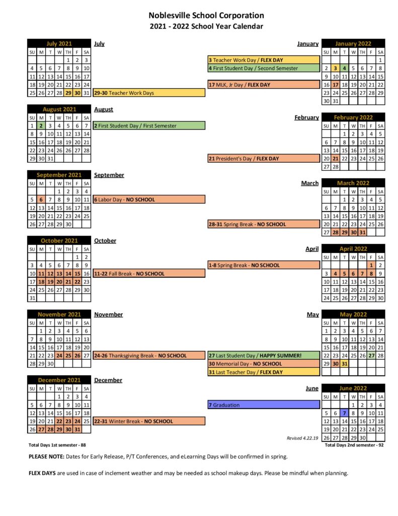 Noblesville Schools Calendar Holidays 20212022 PDF