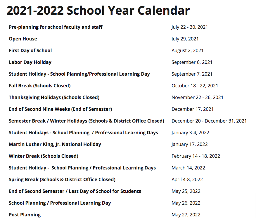 Bulloch County School Calendar 20212022 & Holidays