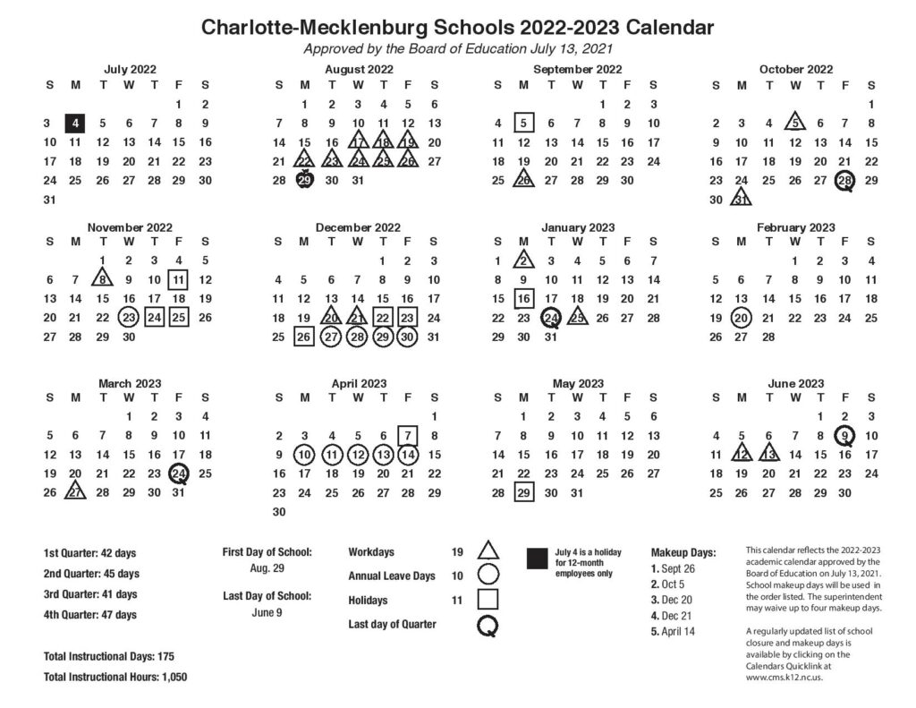 Charlotte-Mecklenburg Schools Calendar 2022-2023