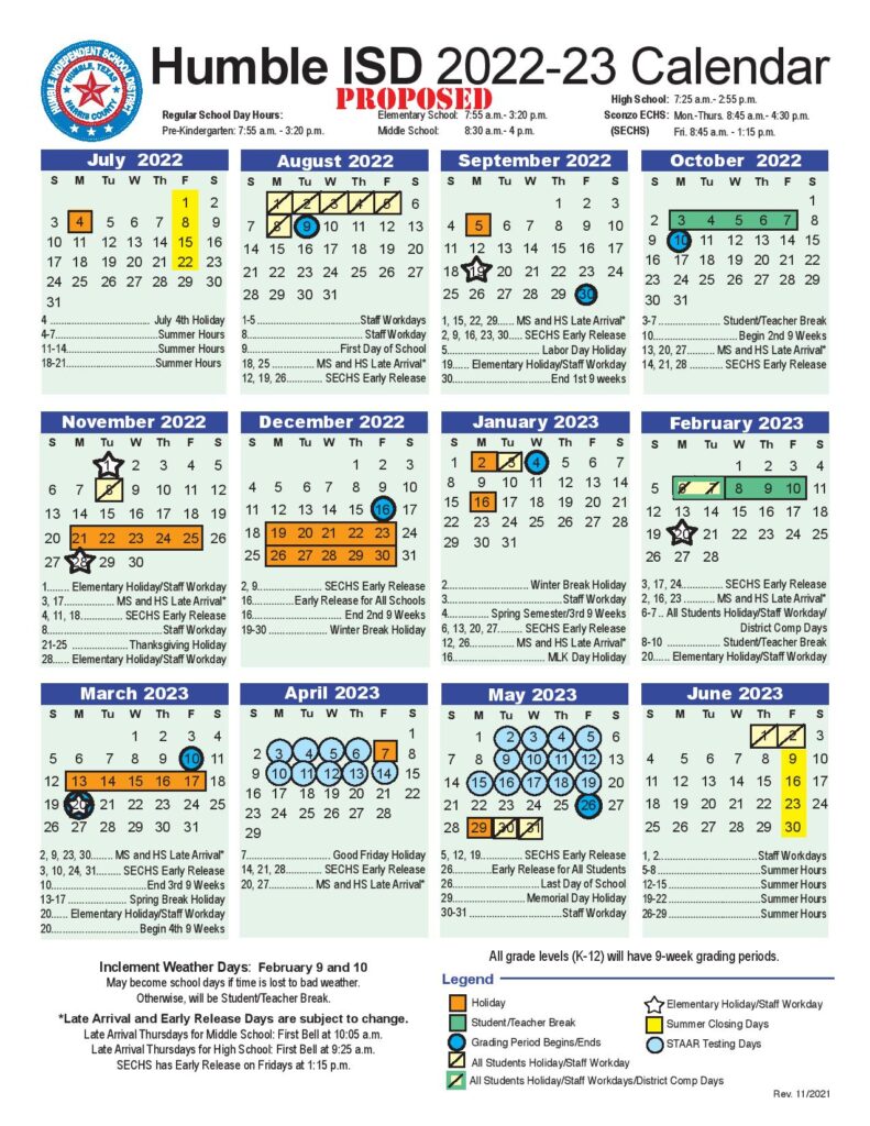 Humble Independent School District Calendar 2022 2023