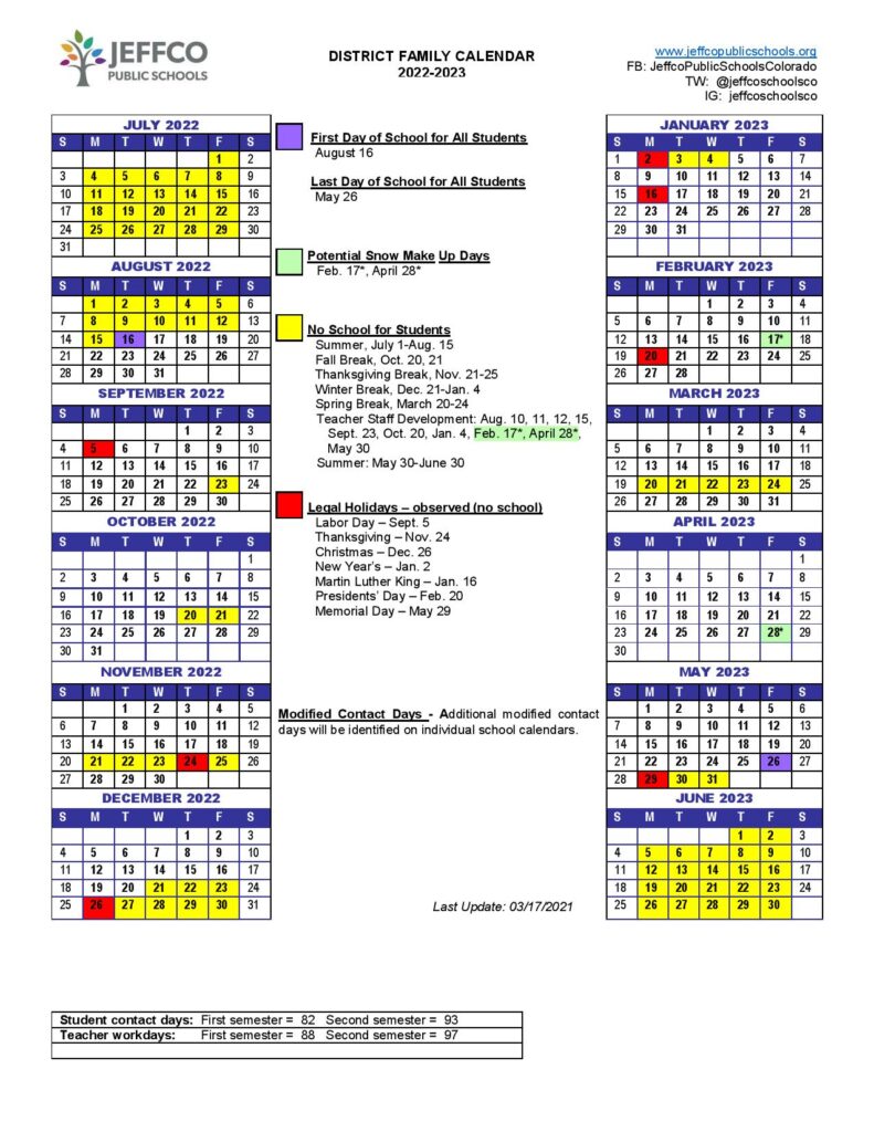 Jeffco Public Schools Calendar 2022-2023 & Holidays - School Calendar