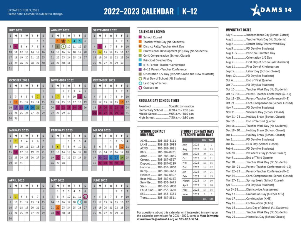 Adams County School District 14 Calendar 20222023 School Calendar