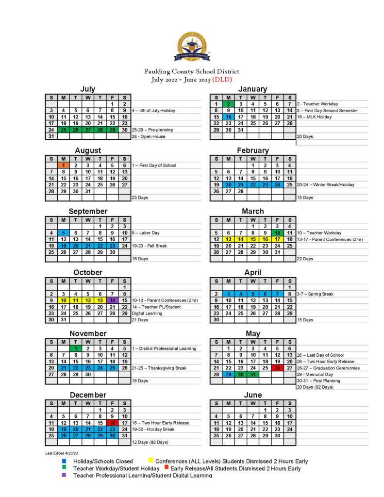 Paulding County Schools Calendar 2022-2023 & Holidays