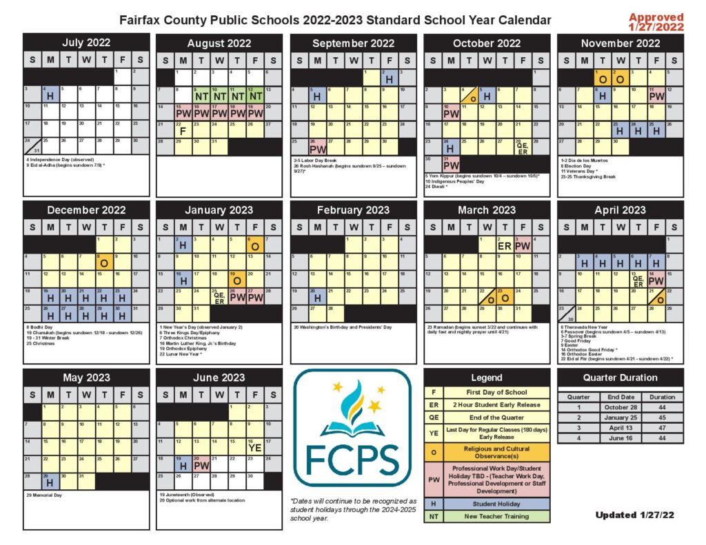 Fcps Calendar 2022 Fairfax County Public Schools Calendar 2022-2023 In Pdf