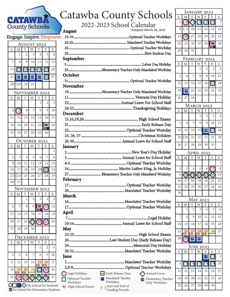 Catawba College Calendar - Printable Word Searches