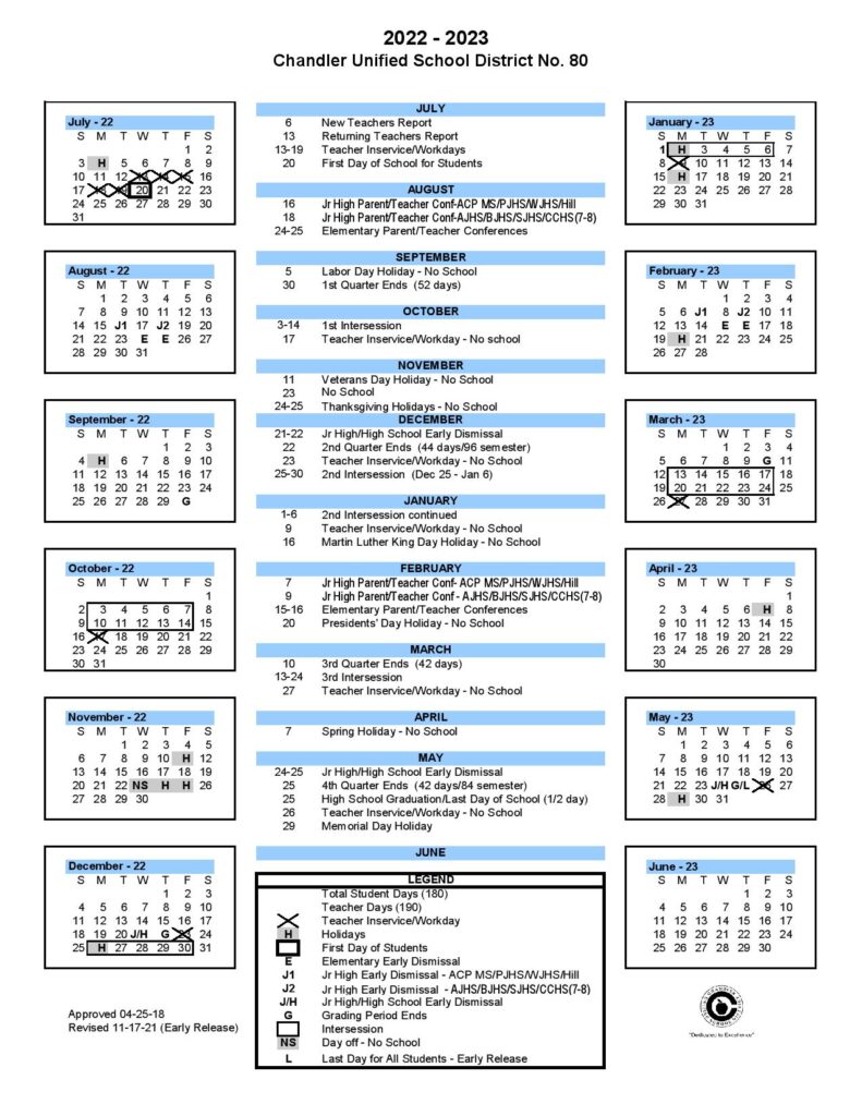 Chandler School District Calendar 2022 2023 in PDF