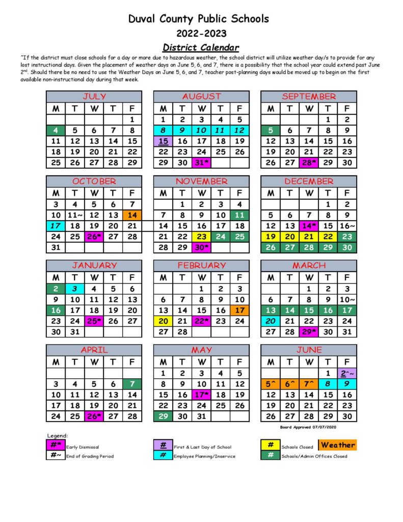 Duval County School Calendar 2022-2023