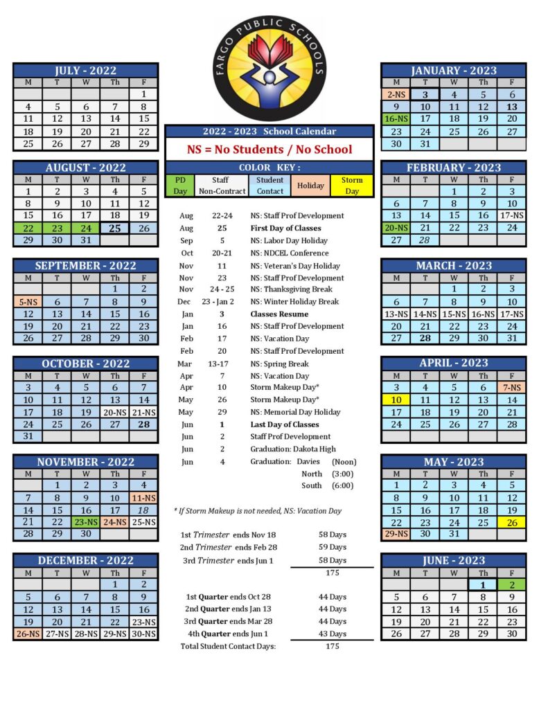 Fargo Public Schools Calendar 2022-2023 & Holidays