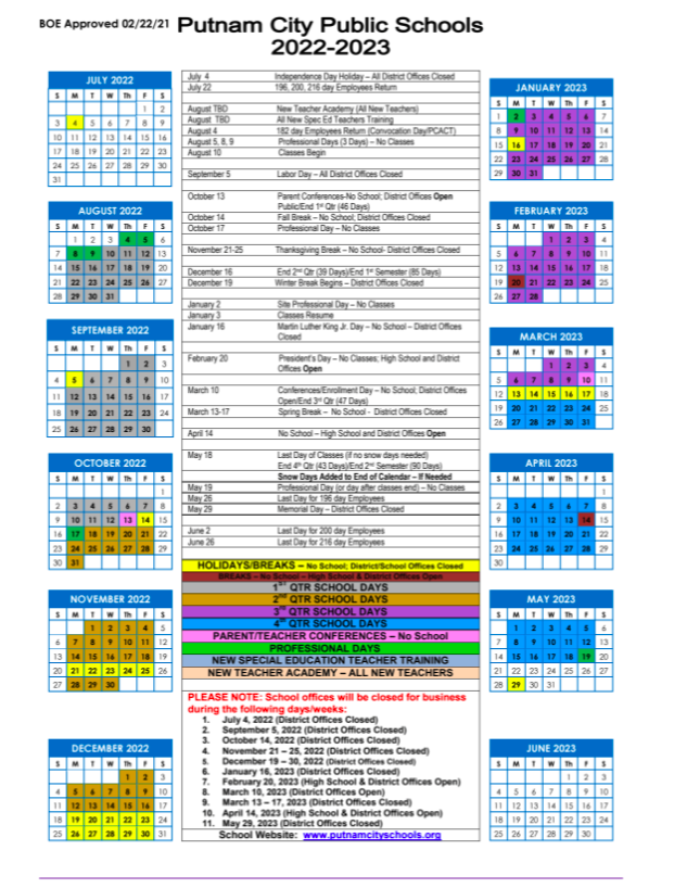 Putnam City Schools Calendar 2022 2023 Holidays