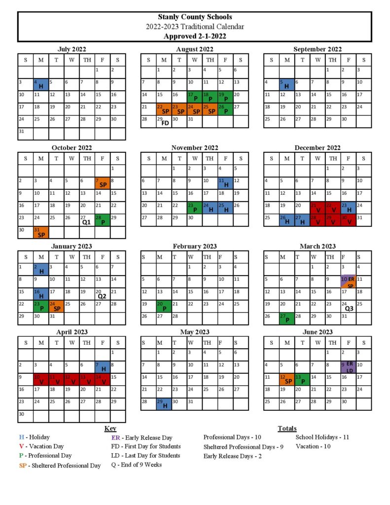 Stanly County School Calendar 20212022 & Holidays