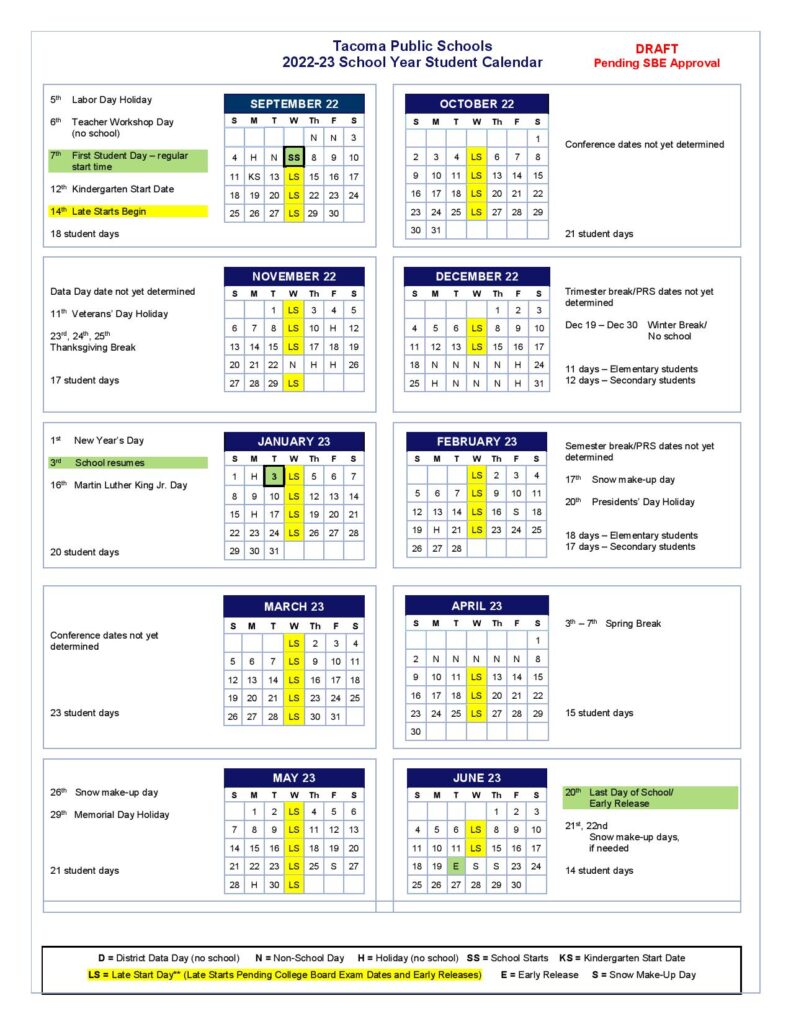 Tacoma Public Schools Calendar 2022 2023 Holidays