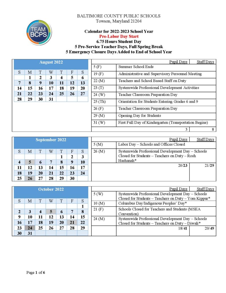 Baltimore City Public School Calendar 20222023 & Holidays