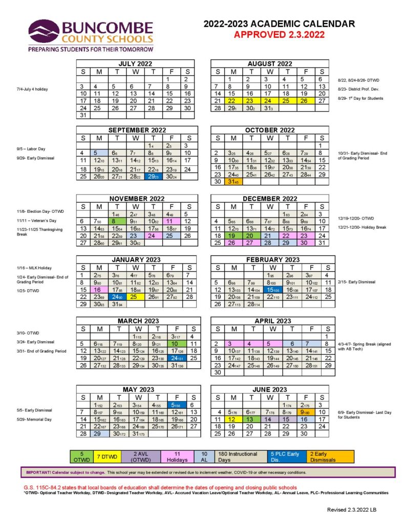 Buncombe County School Calendar Holidays 2022-2023