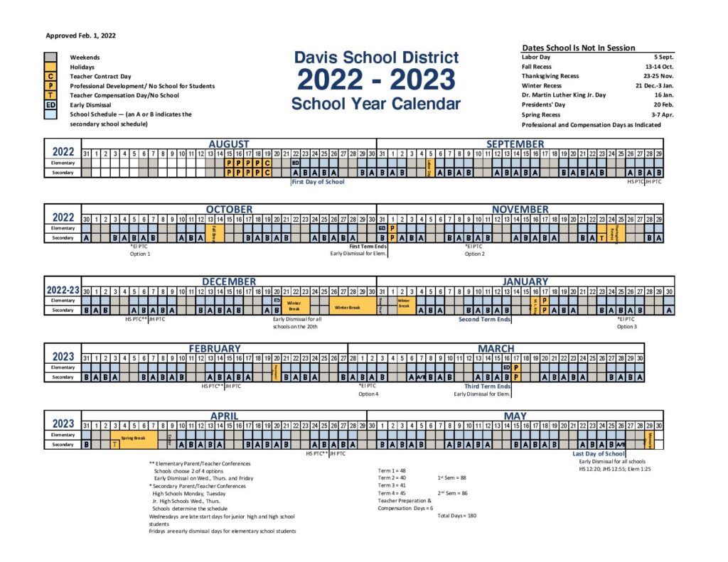 Davis School District Calendar 2022-2023 with Holidays