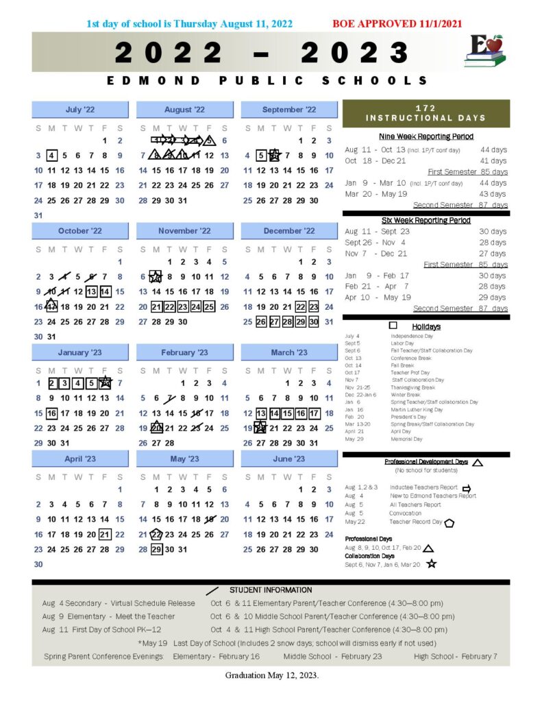 Edmond Public Schools Calendar Holidays 2022 2023