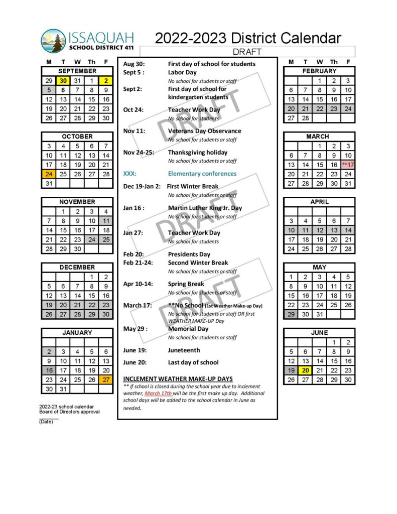 Issaquah School District Calendar 2022-2023 - Download Now