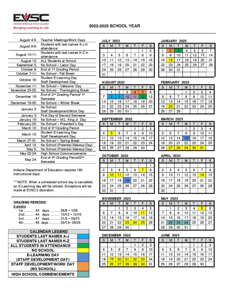 Evansville Vanderburgh School Corporation Calendar 2022-2023