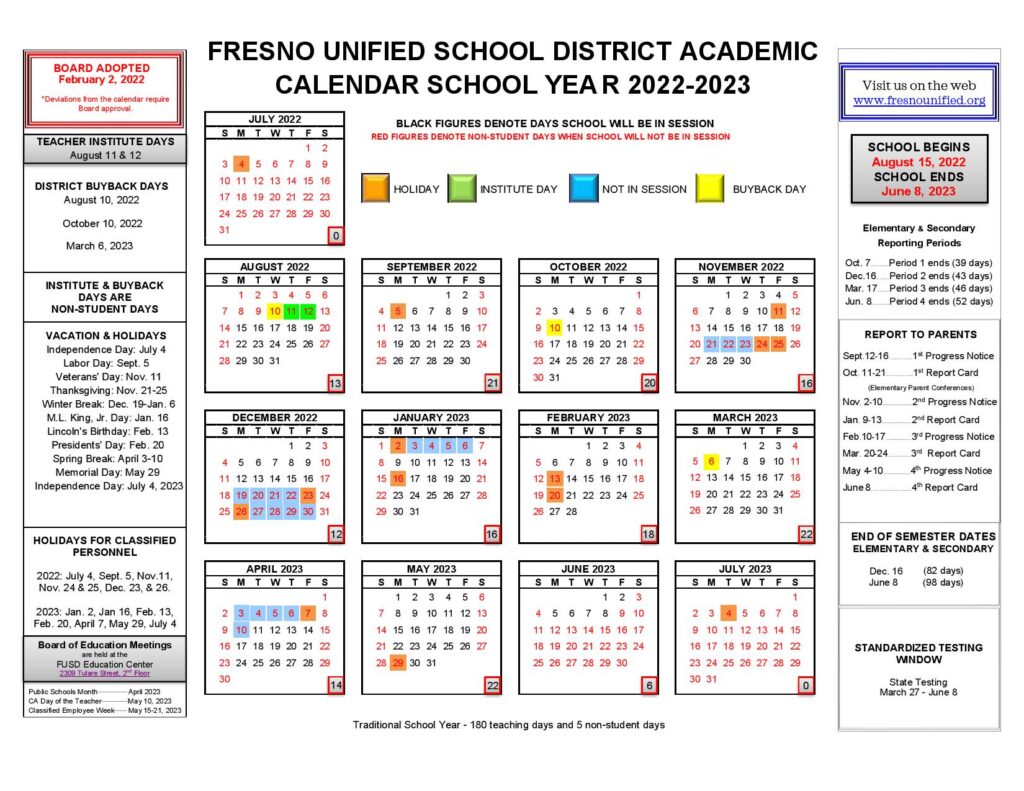 Fresno Unified School District Calendar Holidays 20222023