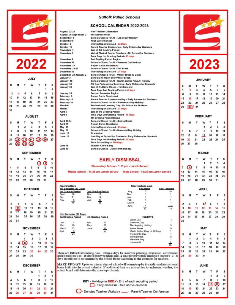 Suffolk Public Schools Calendar 20222023 & Holidays