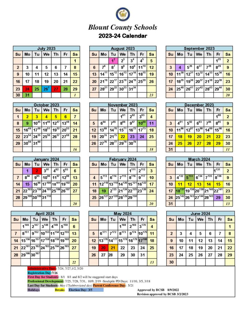 Blount County Schools Calendar Holidays 2023-2024