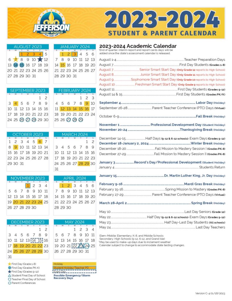 Jefferson Parish School Calendar Holidays 20232024