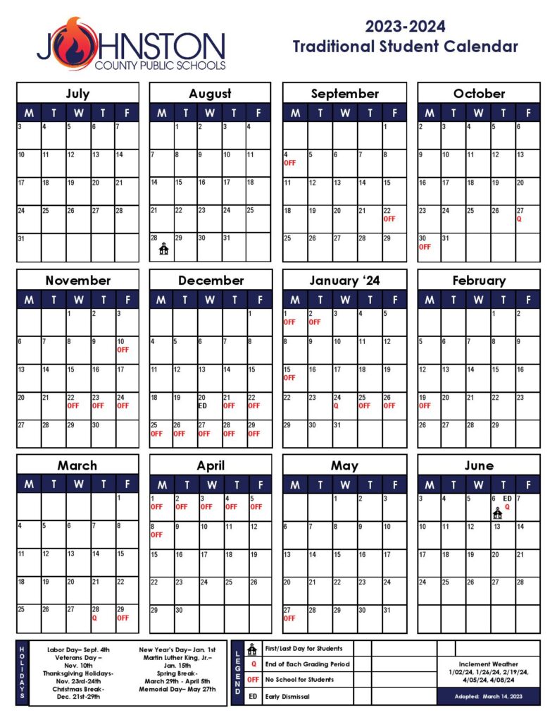 Johnston County School Calendar Holidays 2023-2024