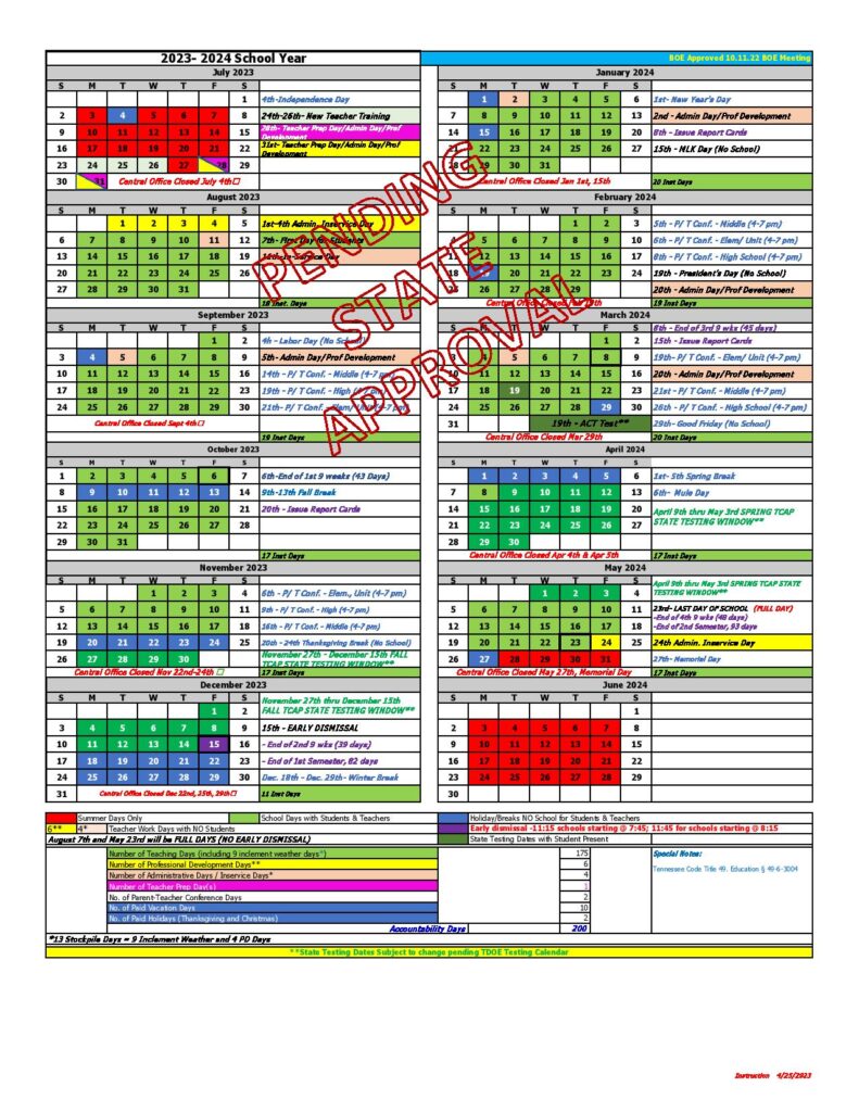 Maury County School Calendar 2023-2024 & Holidays